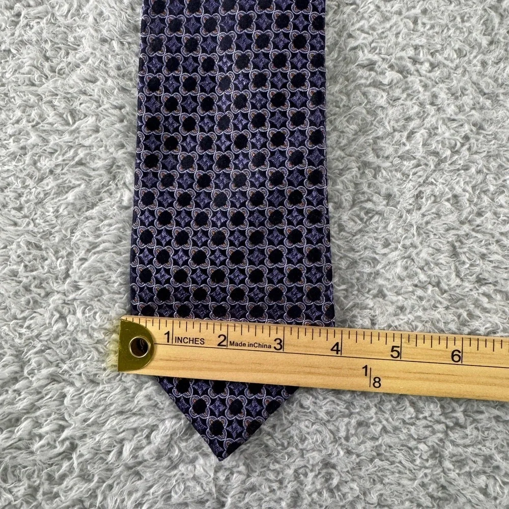 Canali Mens Silk Tie Navy Blue Purple Geometric Quatrefoil Made in Italy